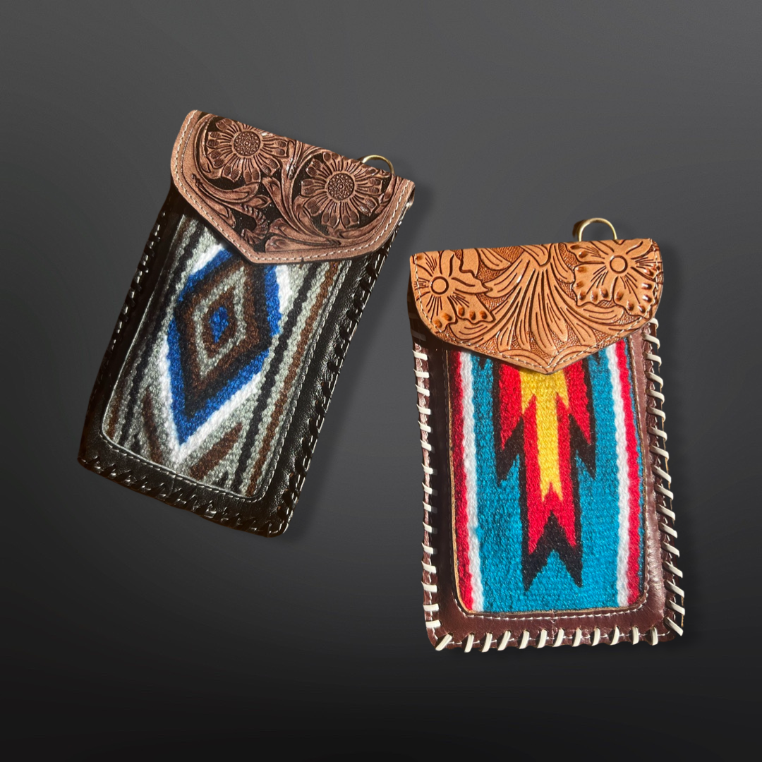 Western Tooled Leather Saddle Blanket Cell Phone Purse