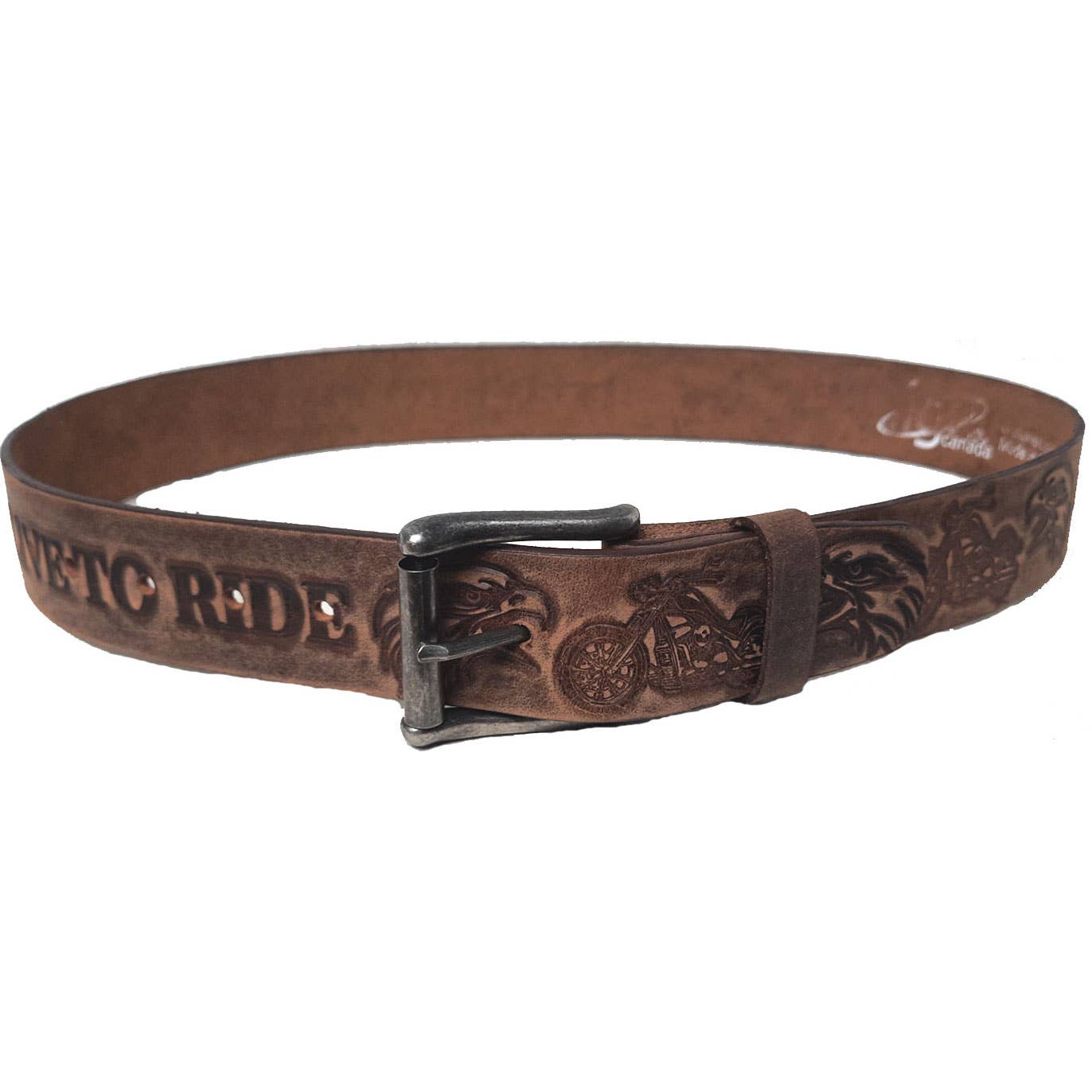 GENUINE LEATHER 40MM "LIVE TO RIDE" EMBOSSED BELT #1040