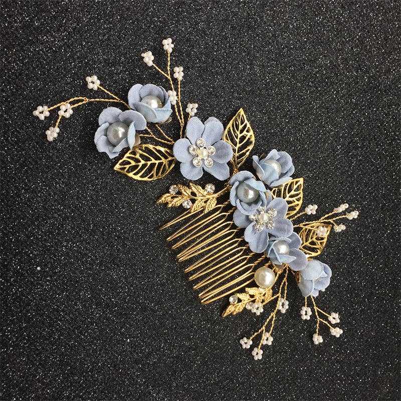 Pearl Flower Leaf Bridal Wedding Hair Clip in Solid Copper