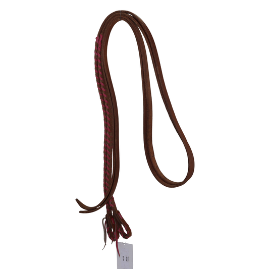Grewal Equestrian - Western Brown & Pink Woven Leather Horse Reins