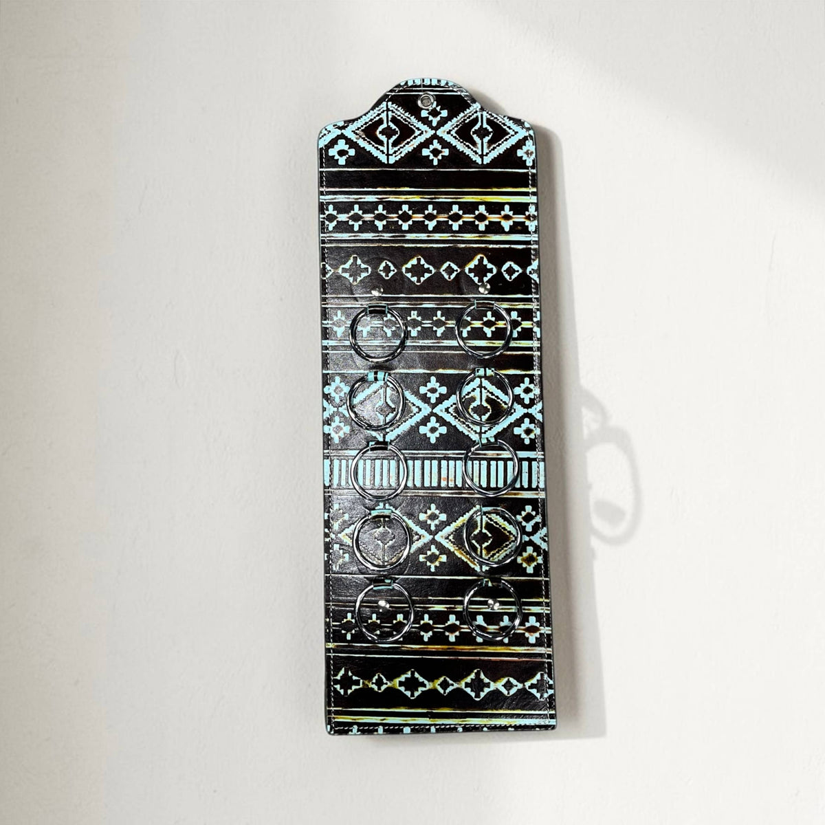 Turquoise Tooled Leather Scarf Holder 