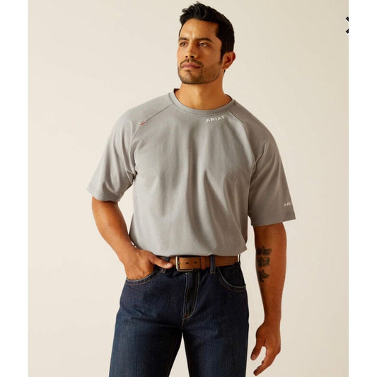 Ariat Mens, Fire Resistant, FR Work Crew, Short Sleeve Base Layer Shirt, Grey  | 10048855