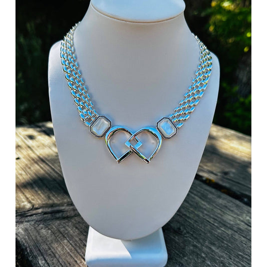 Bold English Saddle Stirrup Necklace Mother of Pearl