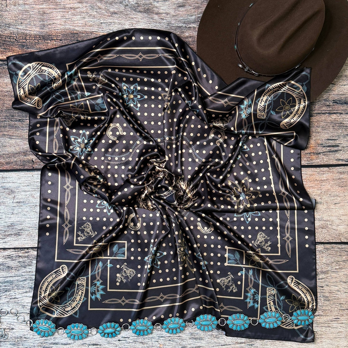 AVS872 POLKA DOT BRONCO PRINT SILK SCARF 36X36