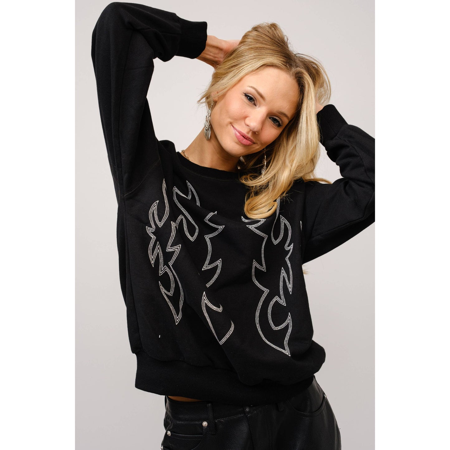 Western Boots Stitch Pullover Sweatshirt