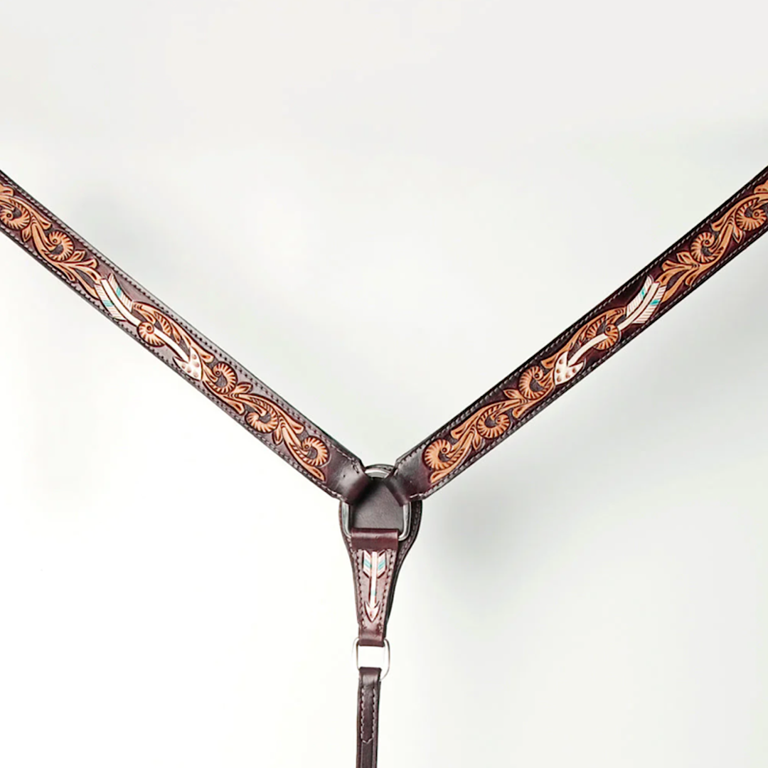 American Darling - Chocolate Brown Carved Arrow & Floral Detail Breast Collar