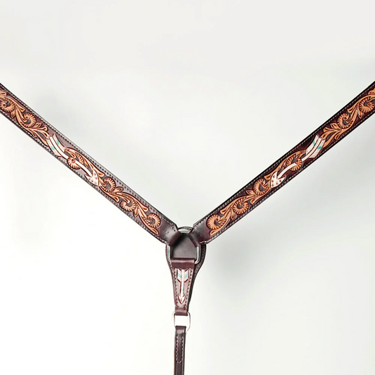 American Darling - Chocolate Brown Carved Arrow & Floral Detail Breast Collar