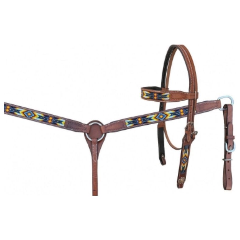 Rugged Ride Browband Headstall And Breastcollar Set With Beaded Inlay - Southwest Aztec