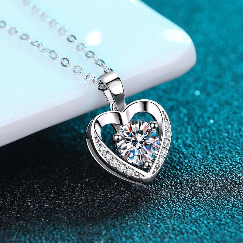Moissanite Heart Pendant Necklace in 925 Sterling Silver