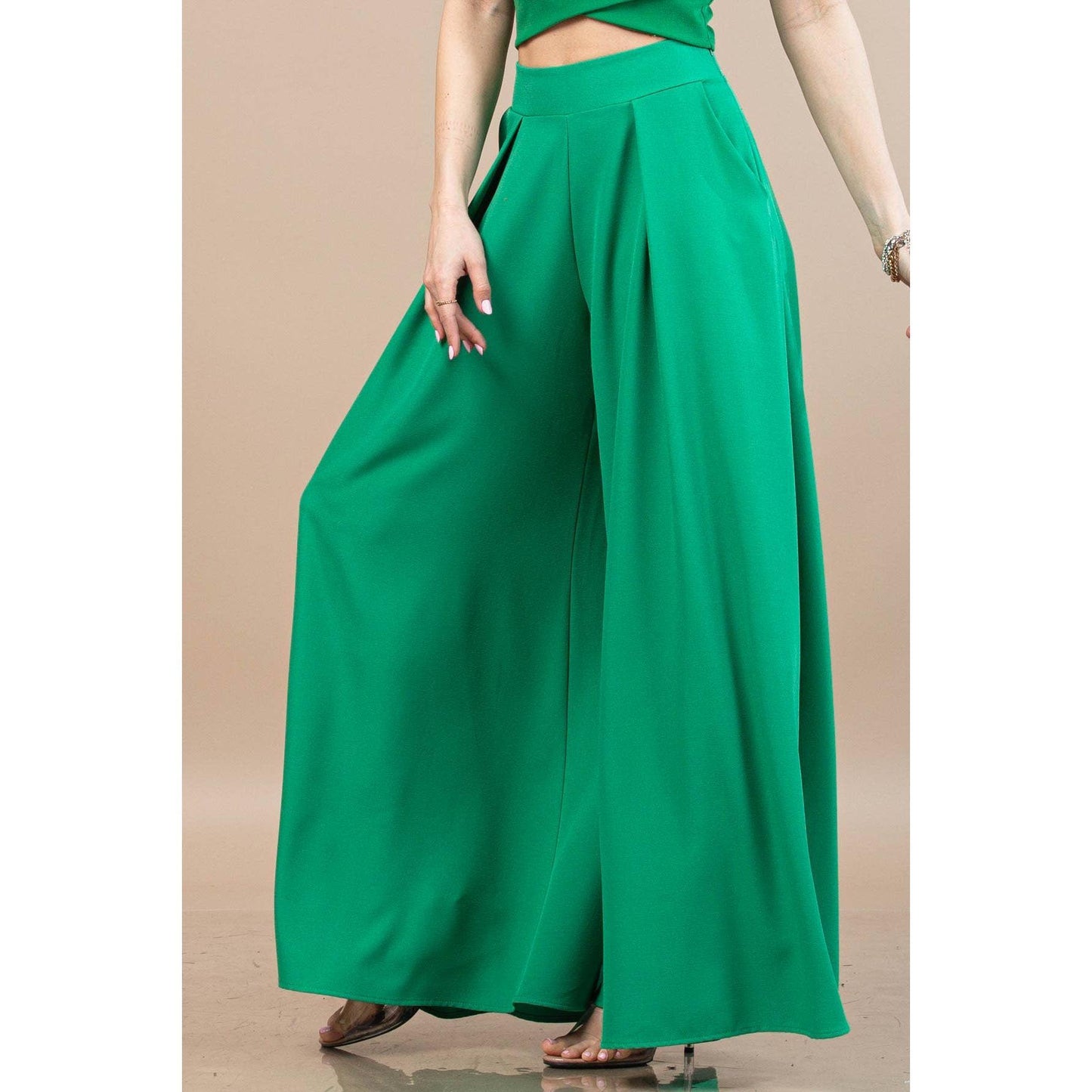 Nylon Apparel - P919-Solid-Solid  Color Women Wide Palazzo Pants