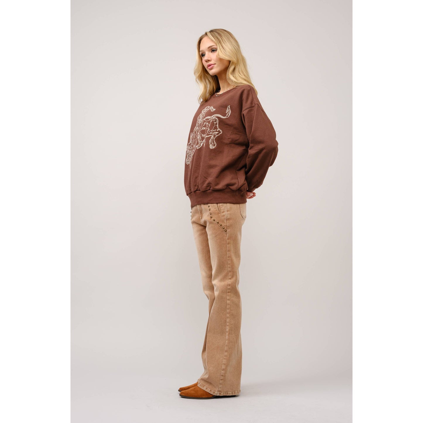 Embroidered Western Pullover Sweatshirt - 36327T