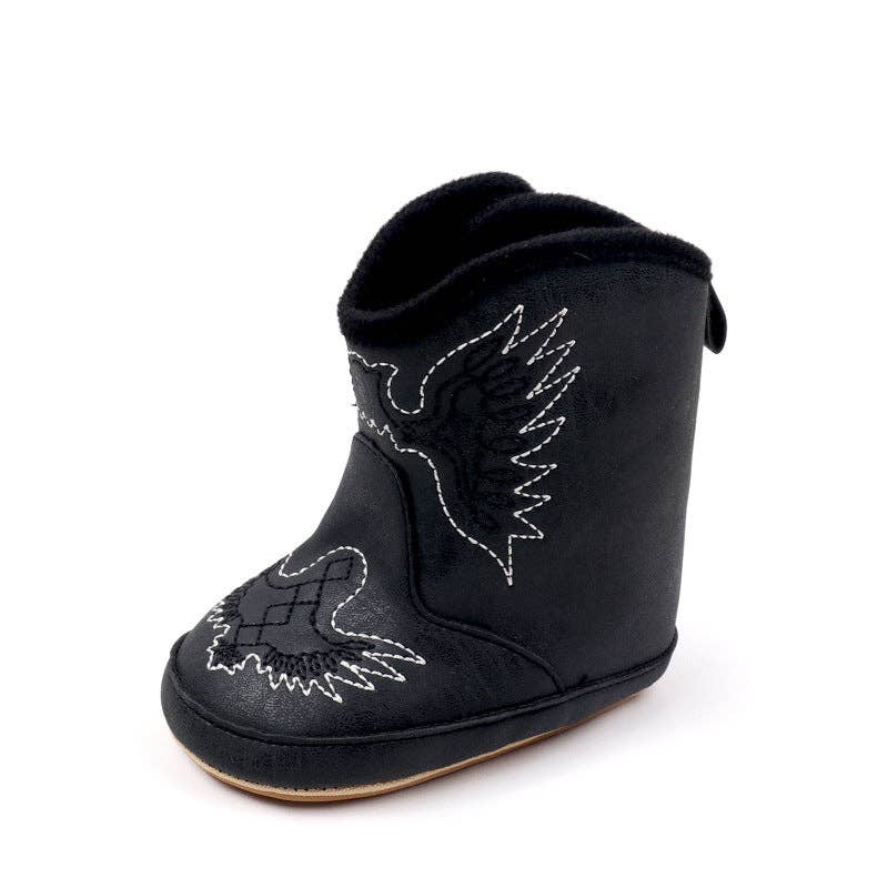 Black pleather baby  boots with velcro