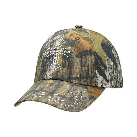 Blazin Roxx - Camo Print With Silver Studded Cross Velcro Back Ladies Ball Cap 1510619