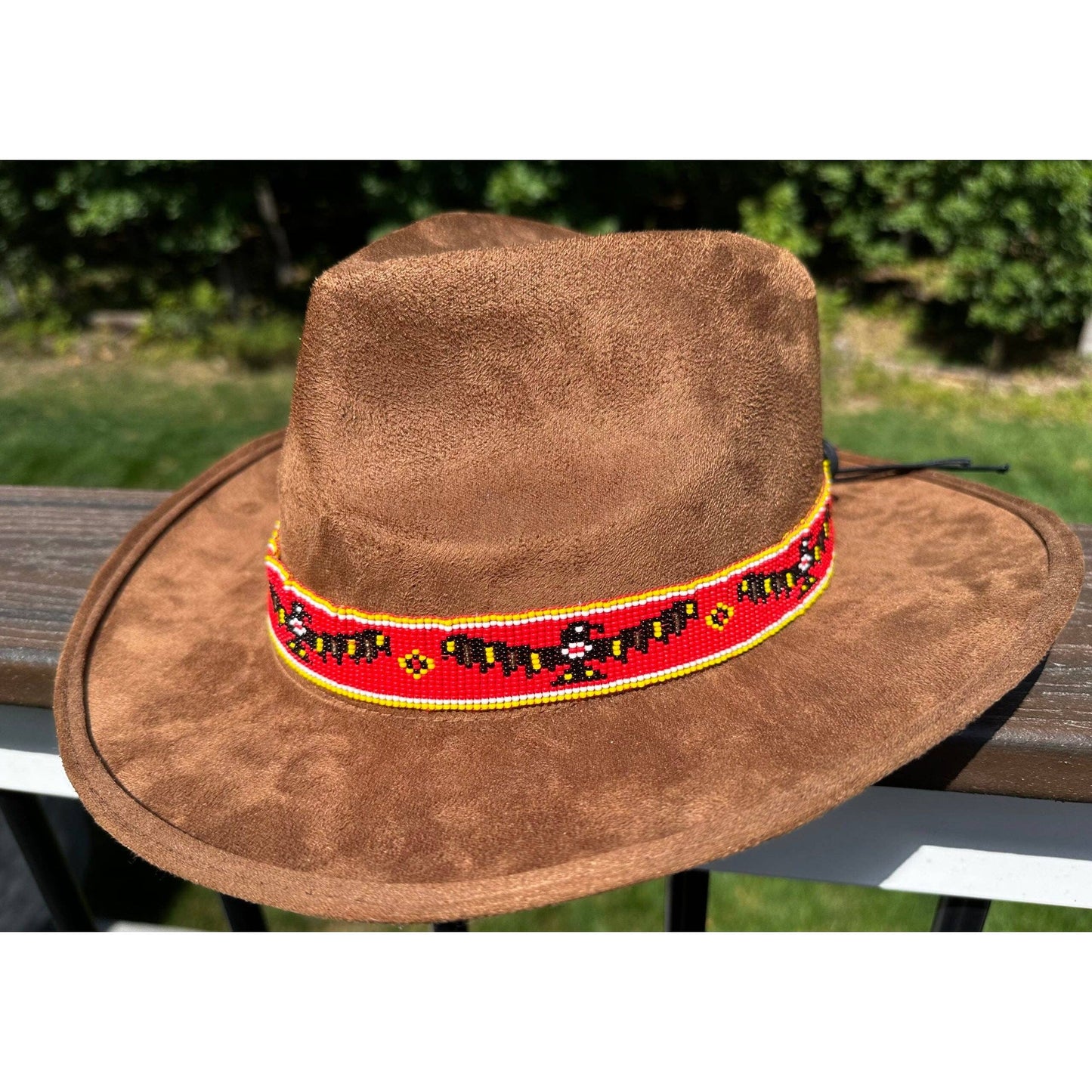 Handmade Beaded Native style Red Black Eagle Cowboy Hatband