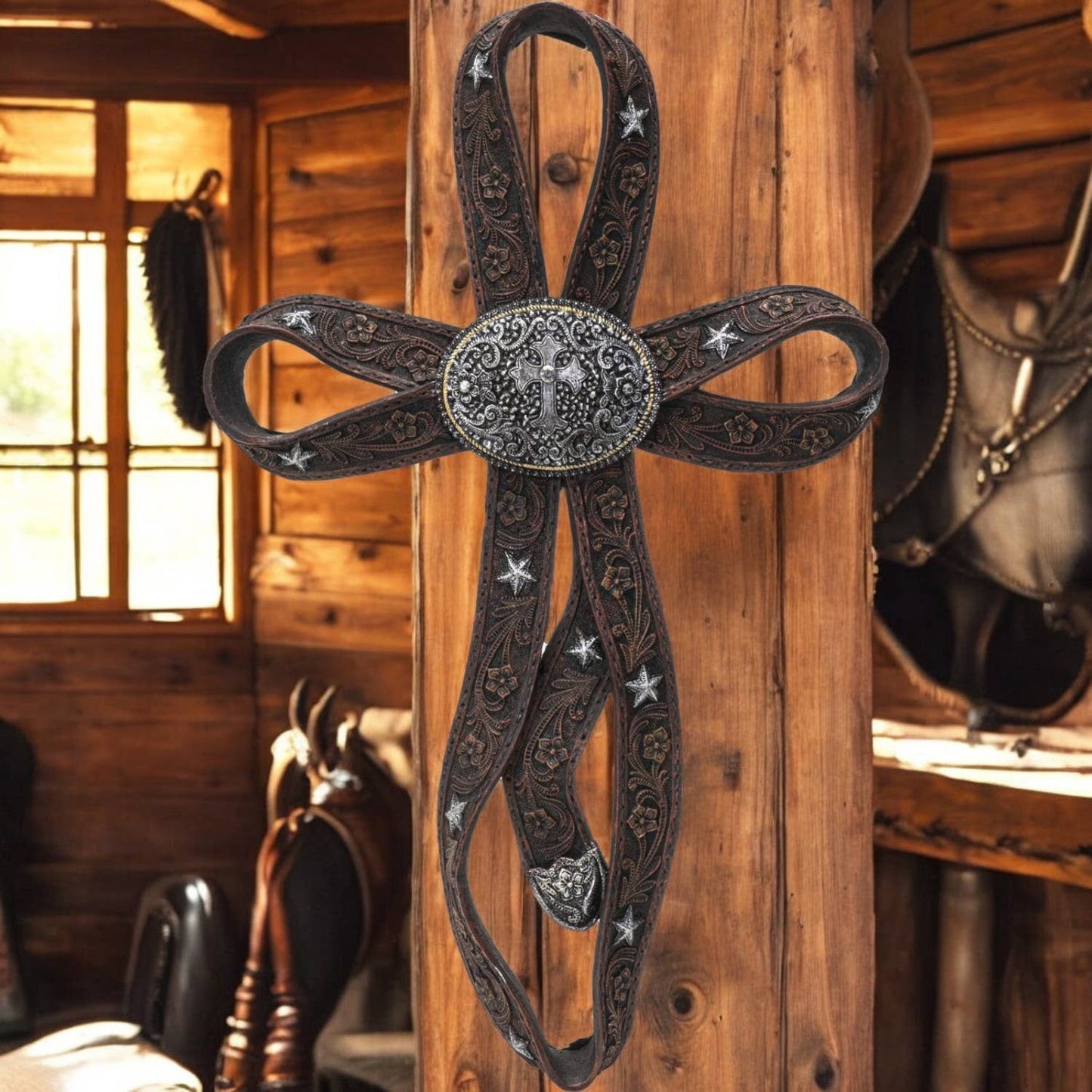 Western Crucifix W/Belt Wall Plaque