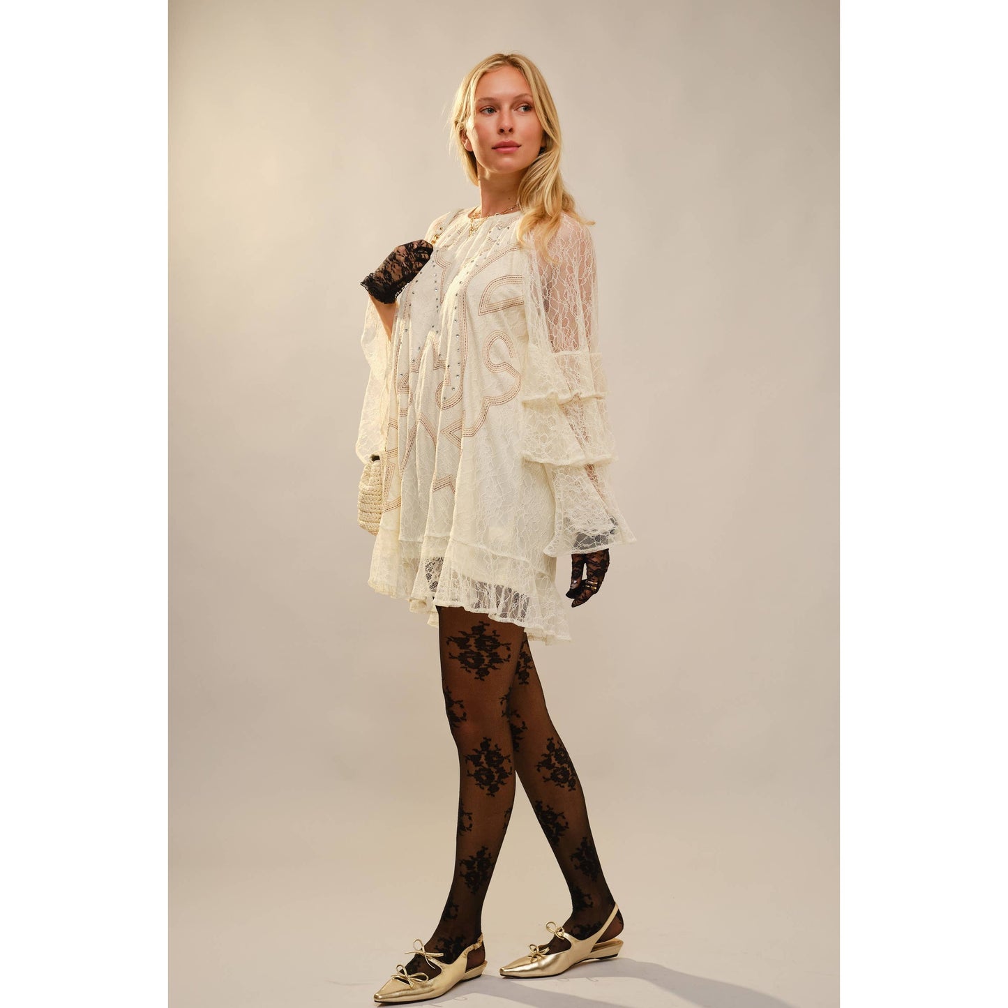 Round Neck Western Embroidery Ruffle Sleeve Dress 23729D