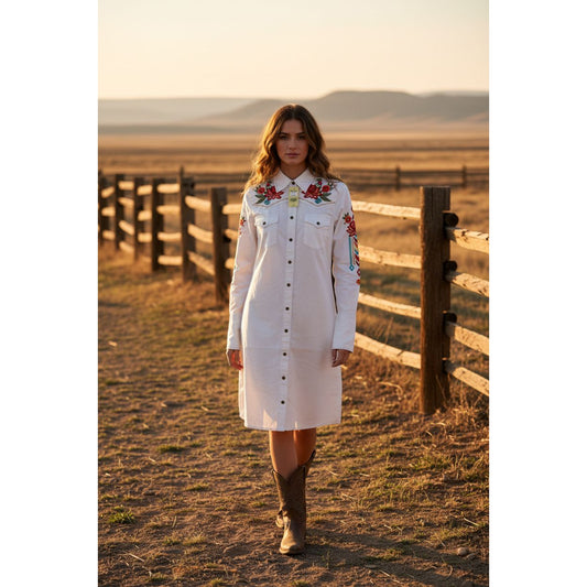 Stetson Ladies, White, Embroidered Dress 11-57-565-3003