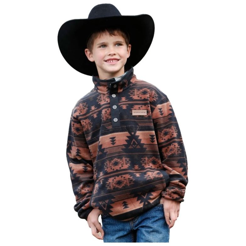 Boys Cinch Black Aztec Polar Fleece Pullover