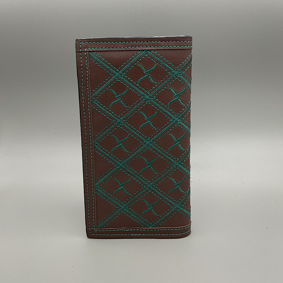 Twisted X - Brown Leather With Teal X Stitching Checkbook Cover/Rodeo Wallet XRC-11