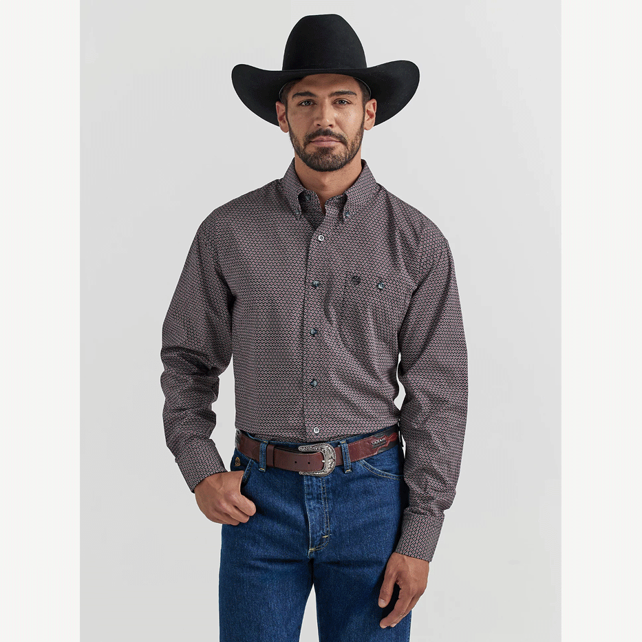 Wrangler Men's George Strait Geometric Burgundy/Navy Relaxed Fit Long Sleeve