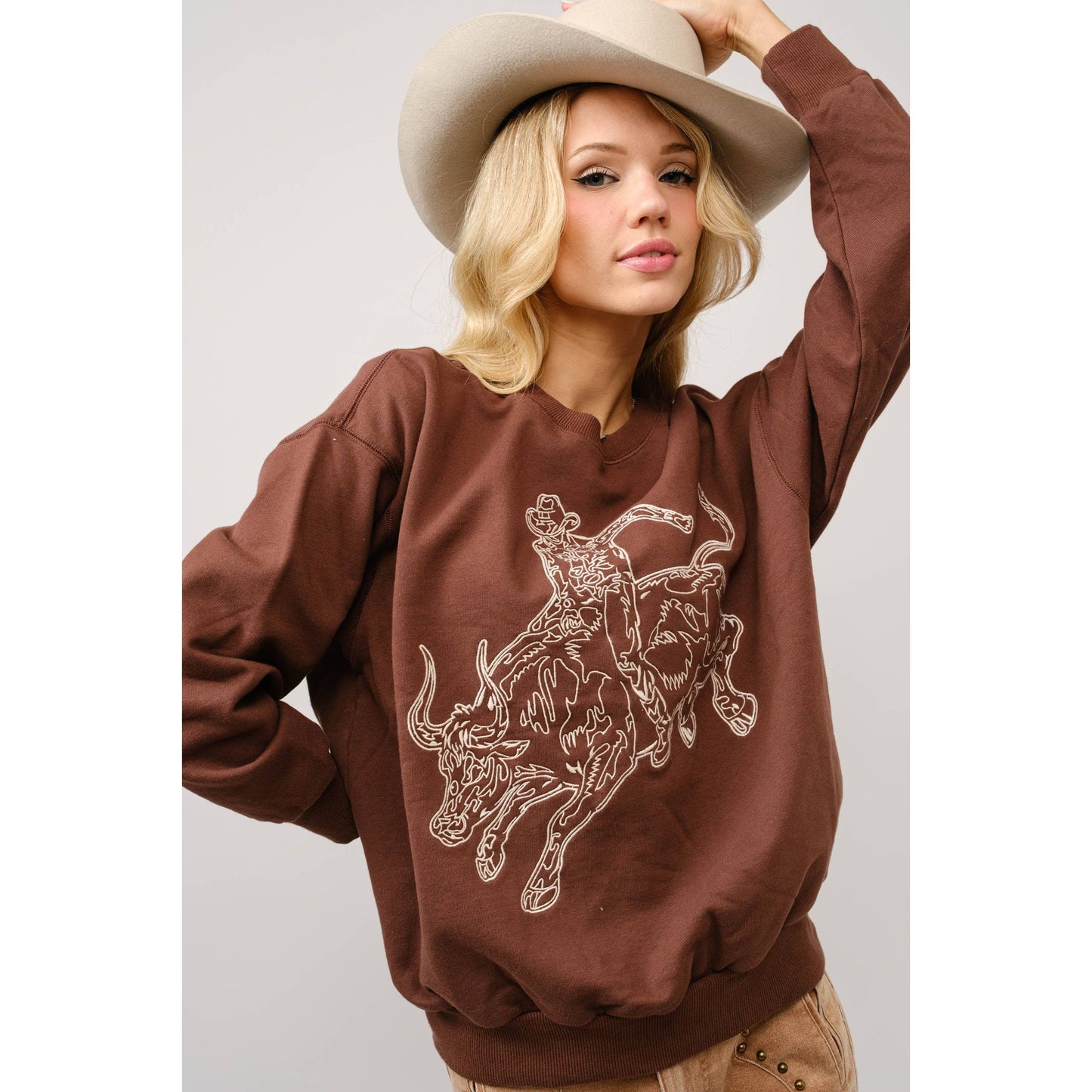 Embroidered Western Pullover Sweatshirt - 36327T