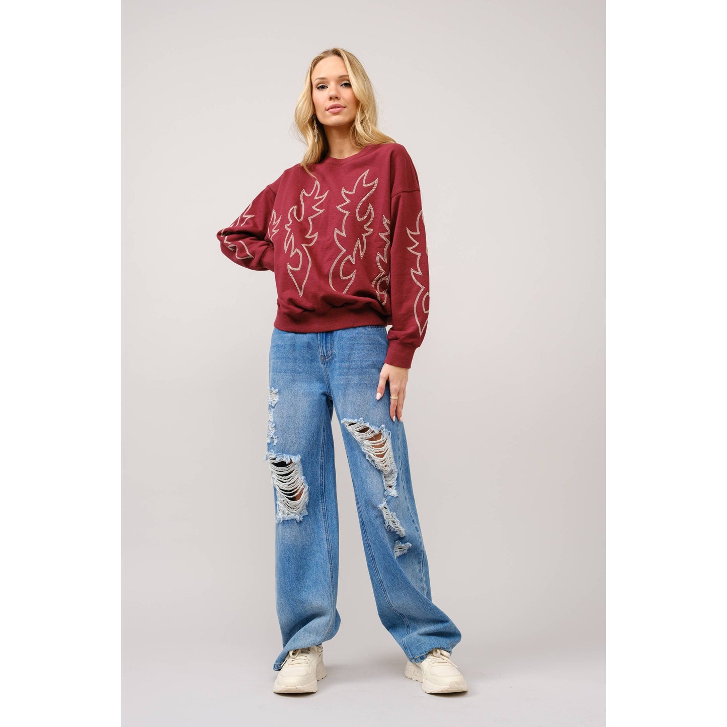 Western Boots Stitch Pullover Sweatshirt