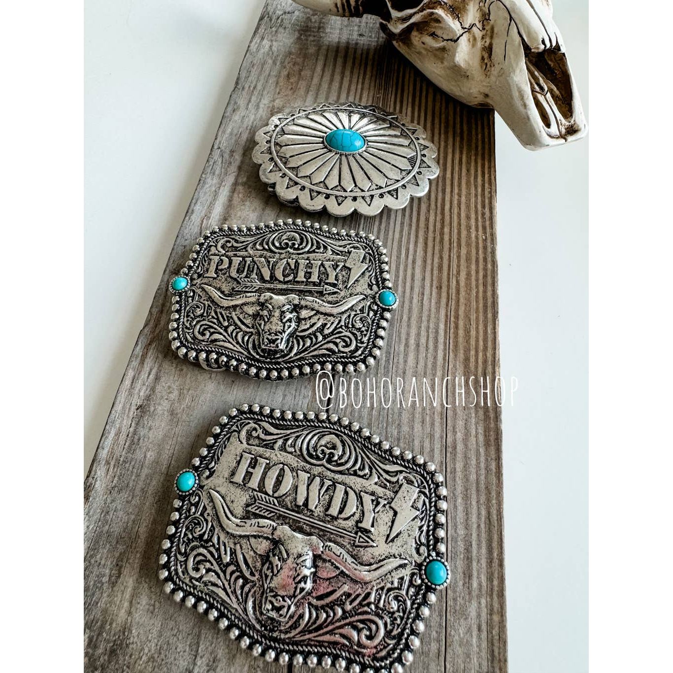 Western Typography Belt Buckle - Howdy - Punchy - Concho