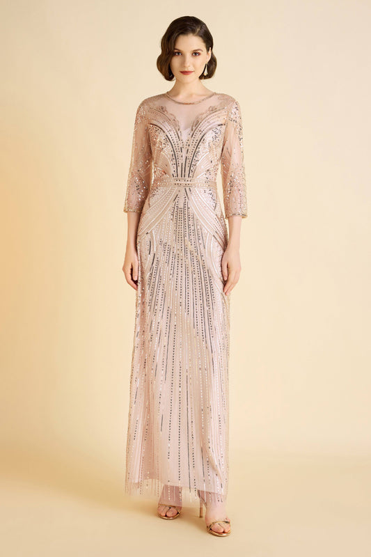 Geometric Symmetry Sequin Embellished Evening Gown