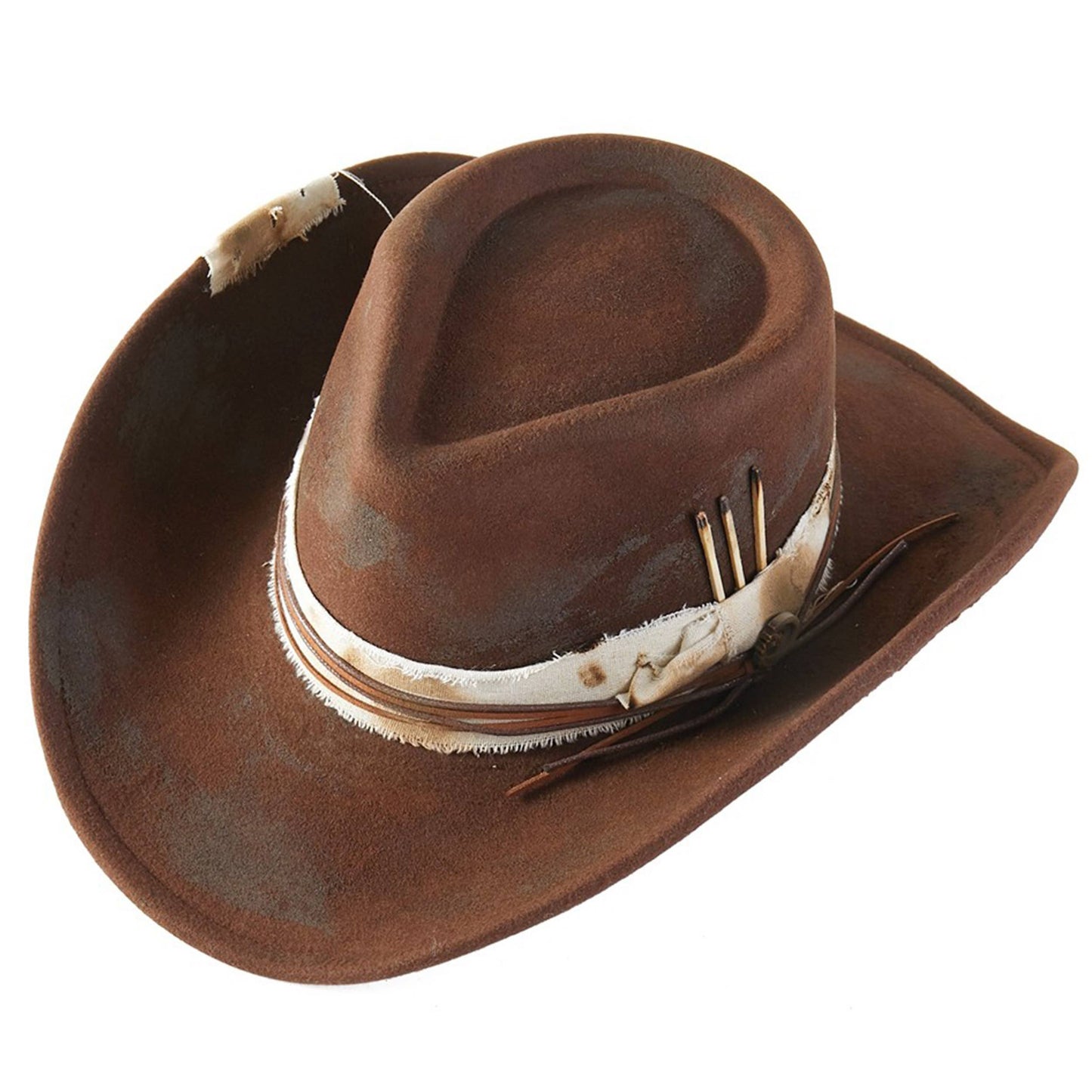 Distressed Fabric Band Rustic Cowgirl Fedora Hat