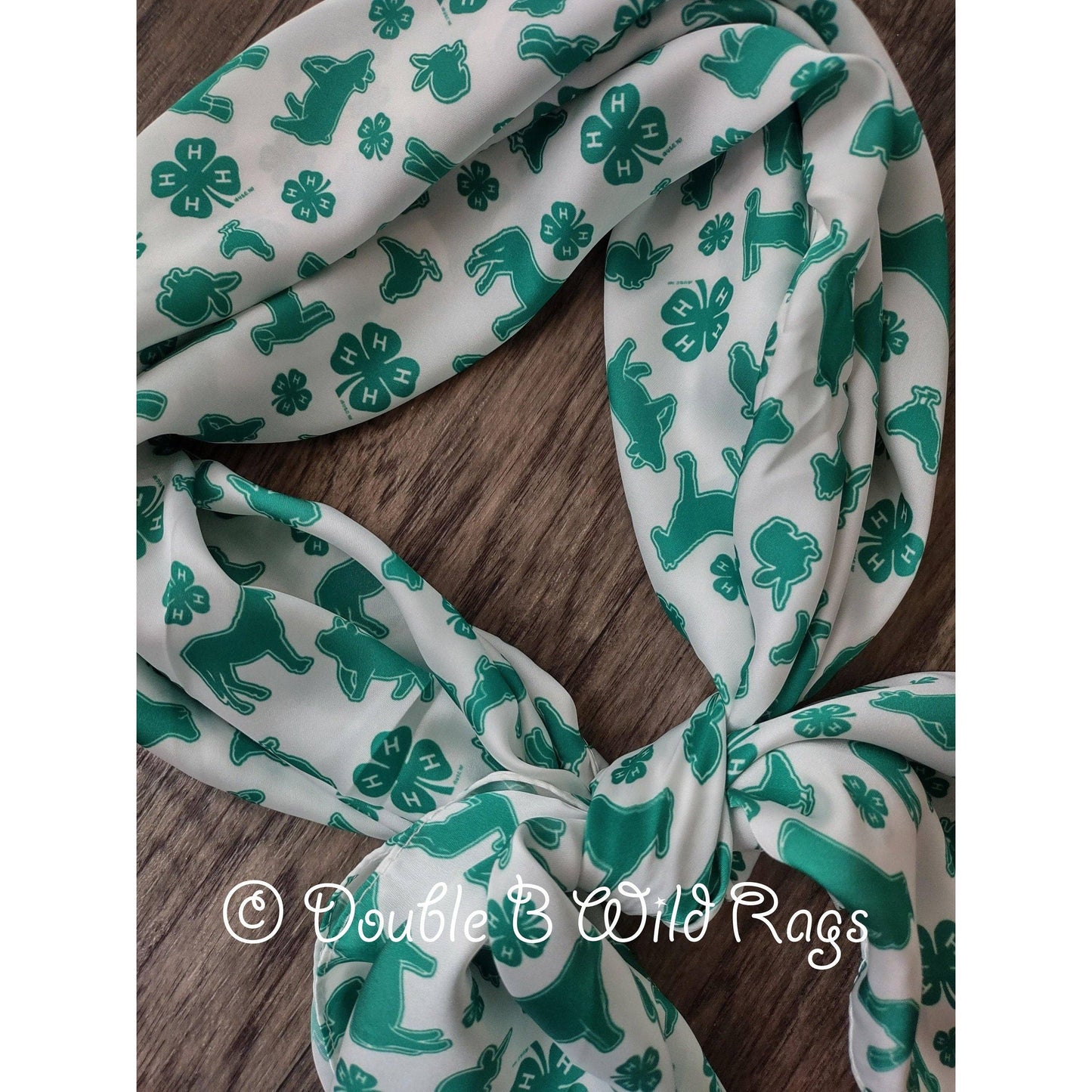 WILD RAG  4-H White with Green show animals and clover emblem Cowboy Western Neck Scarf Bandanna by Double B Wild Rags 4H