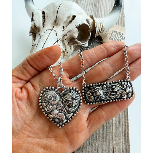 Western Style Engraved Heart | Bar Necklace