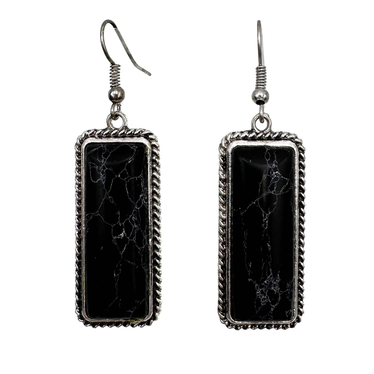 Rectangle Square Turquoise Stone Western Dangle Earrings