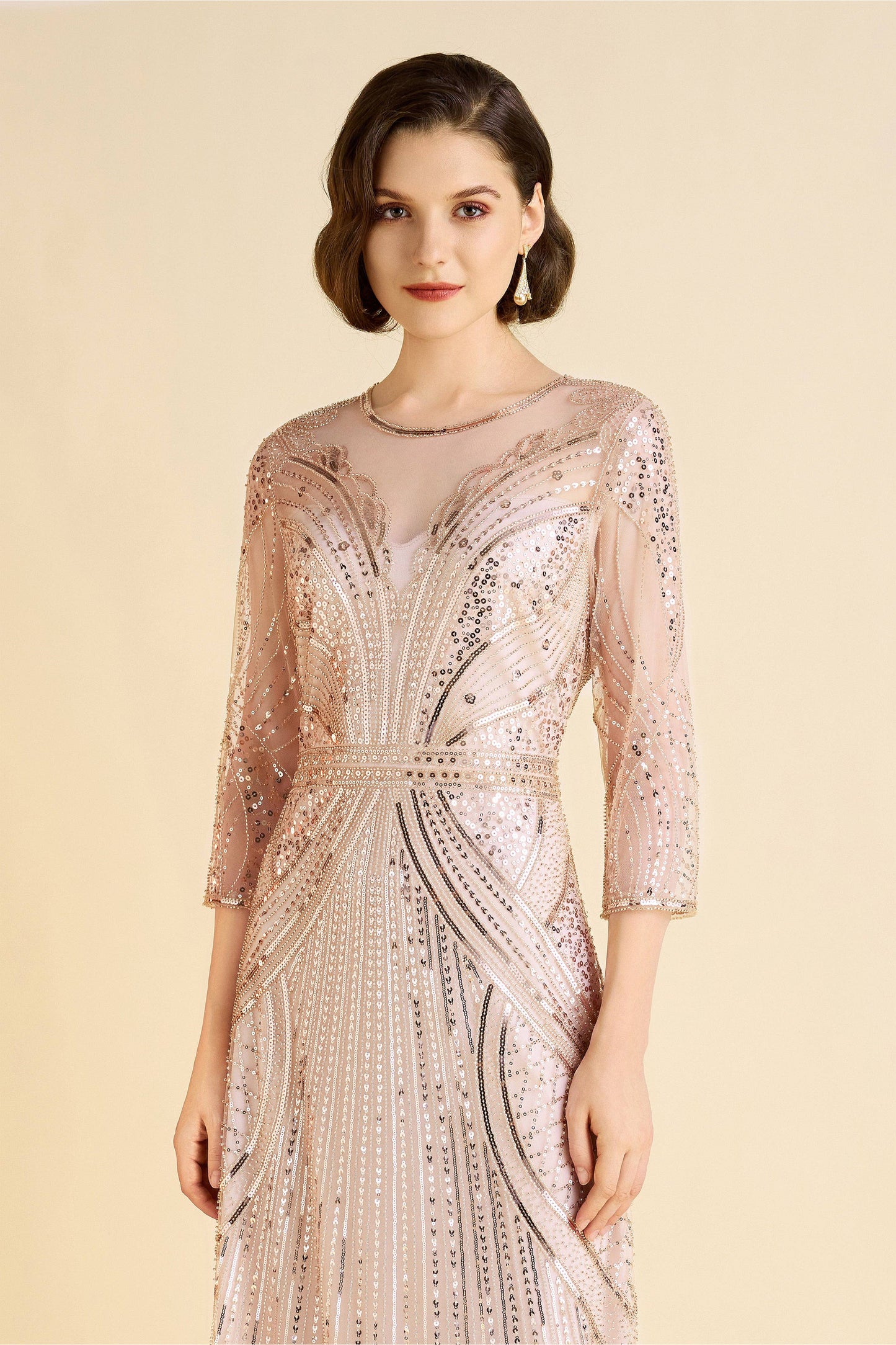 Geometric Symmetry Sequin Embellished Evening Gown