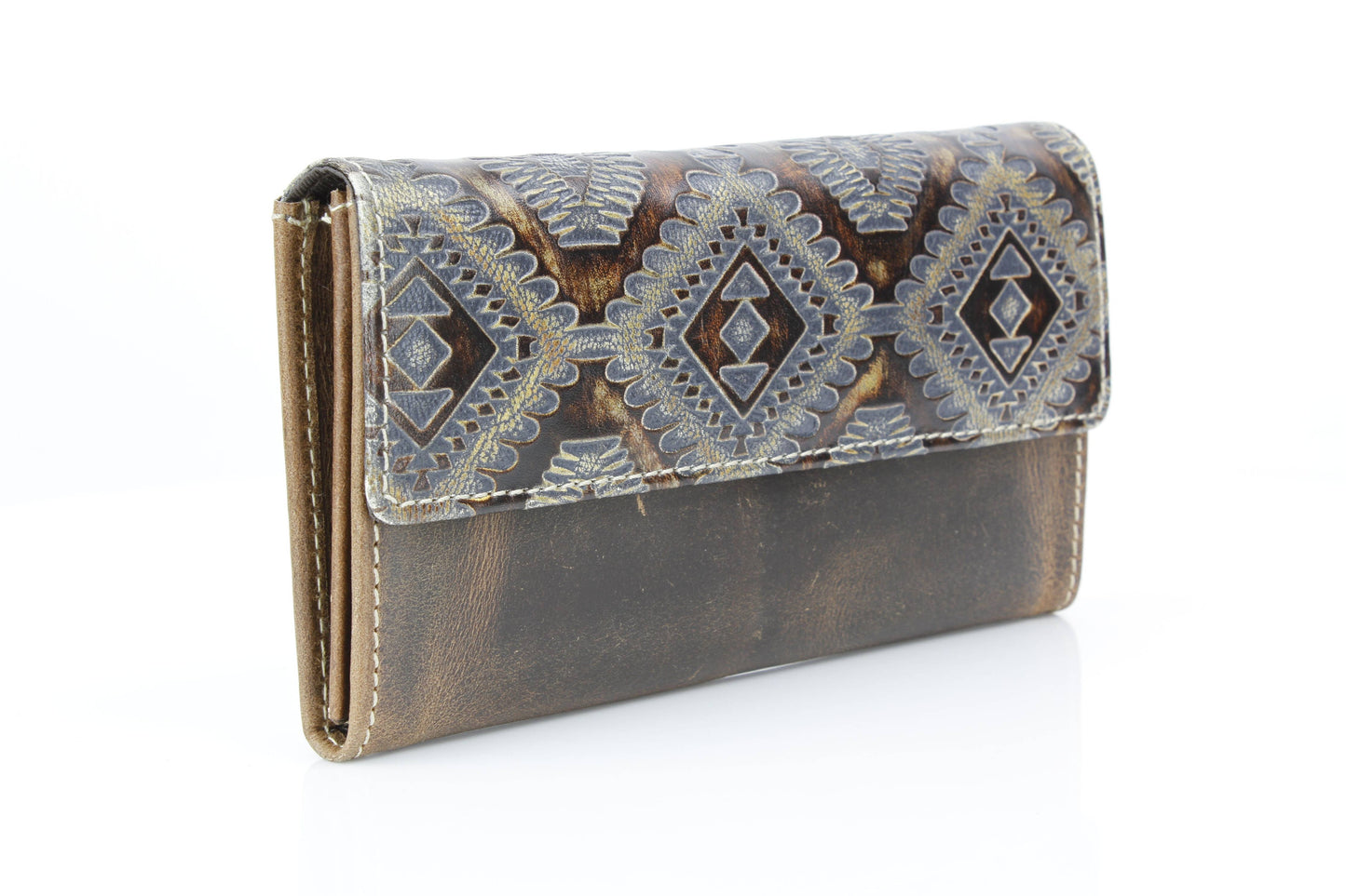 Brown Aztec Embossed Leather Clutch Wallet ABLW 18-2511