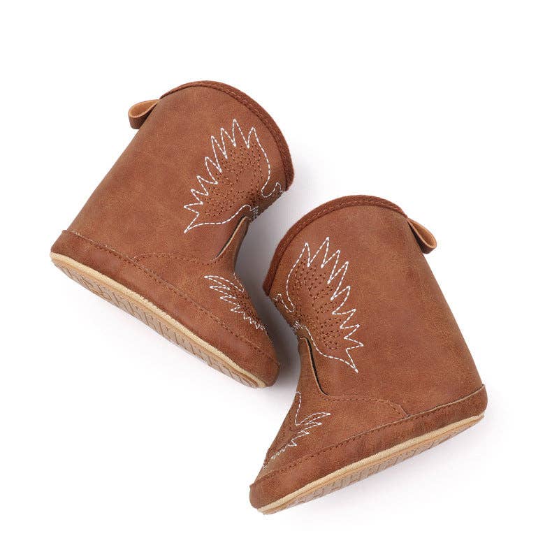 Brown pleather baby  boots with velcro