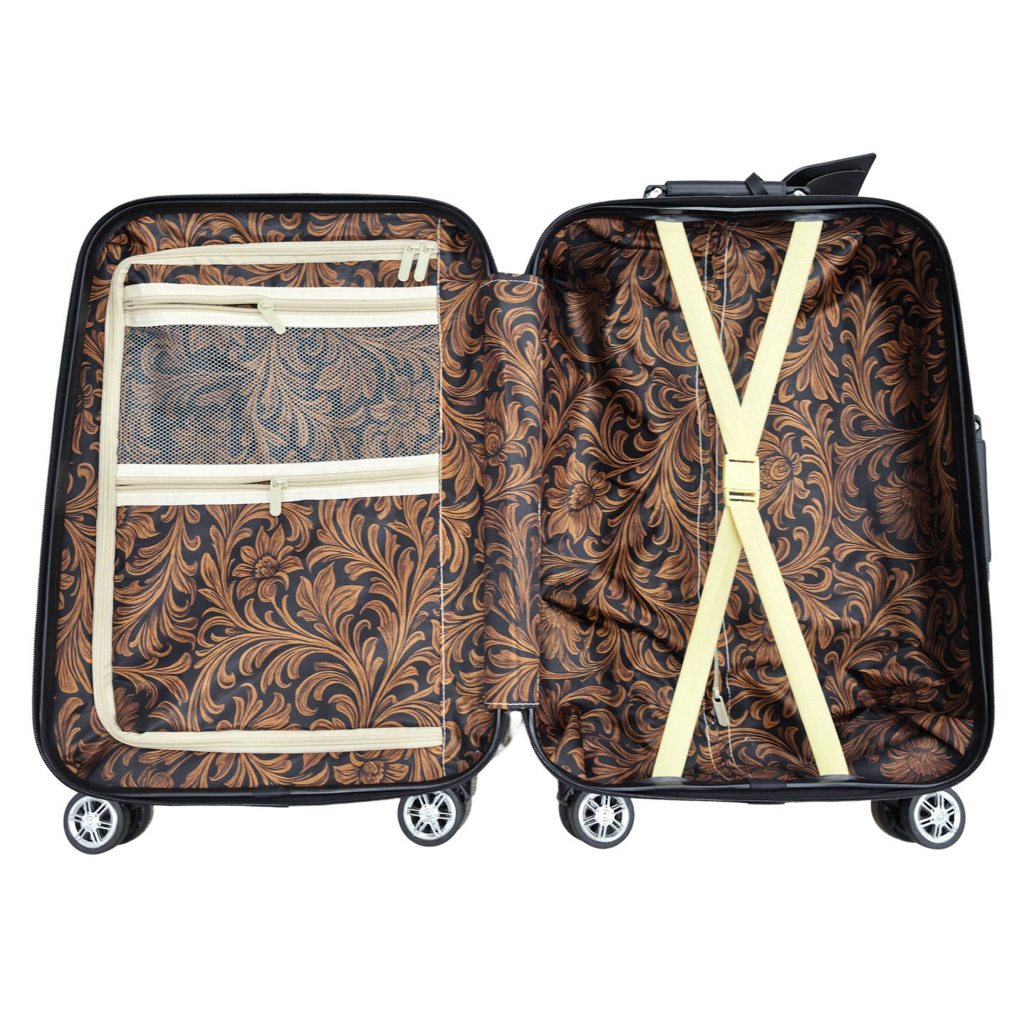 Floral tooling print luggage rolling suitcase 