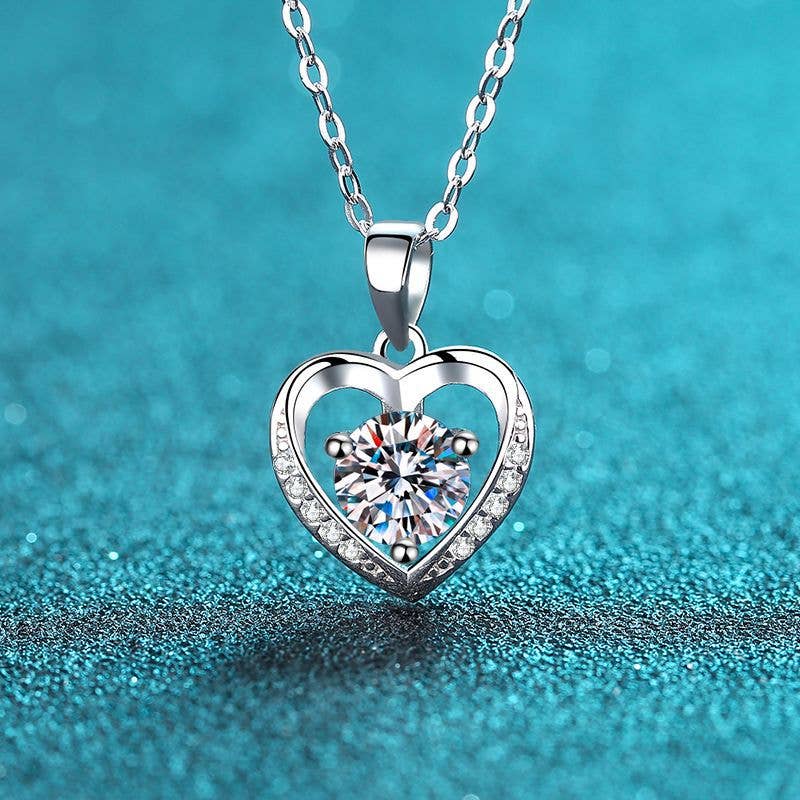 Moissanite Heart Pendant Necklace in 925 Sterling Silver