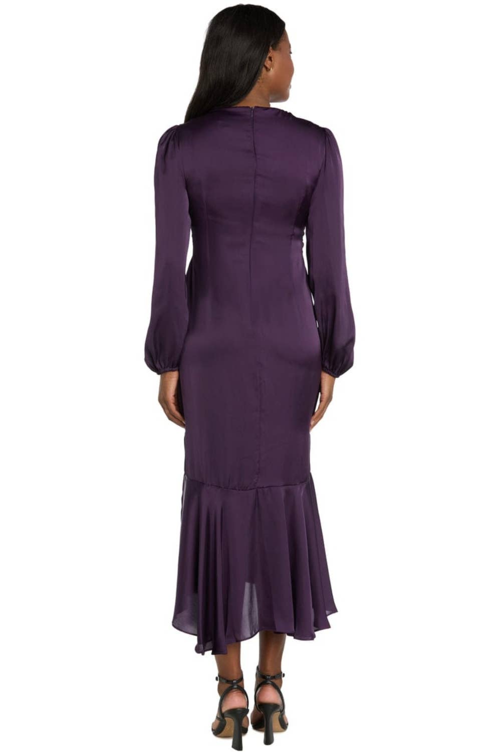 R&M Richards Satin Rhinestone-Buckle Faux-Wrap Party Dress 4274