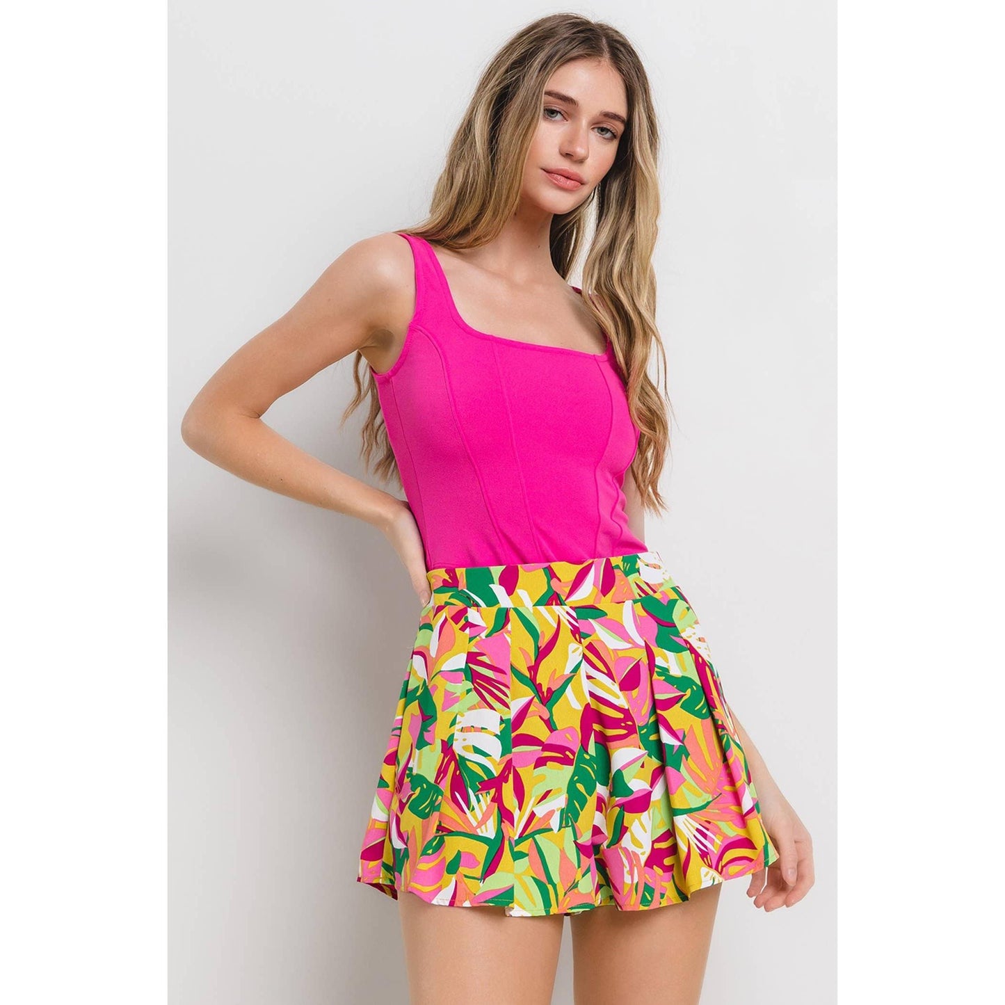 Nylon Apparel - T1352-Sd- Solid  Square Neck Crop Top