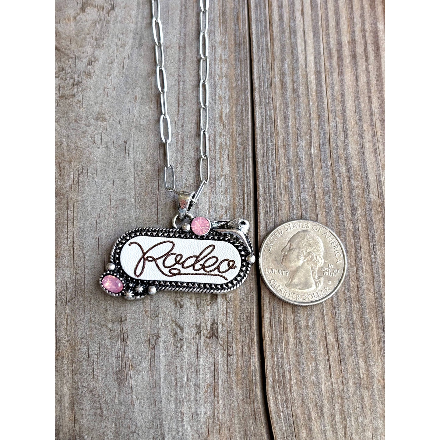 Western RODEO Print Stone Pendant Chain Necklace
