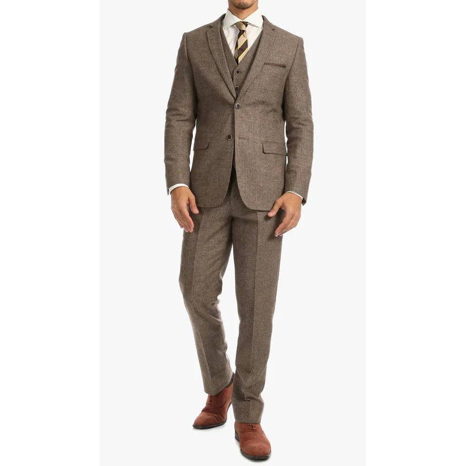 York Brown 3 Piece Herringbone Suit