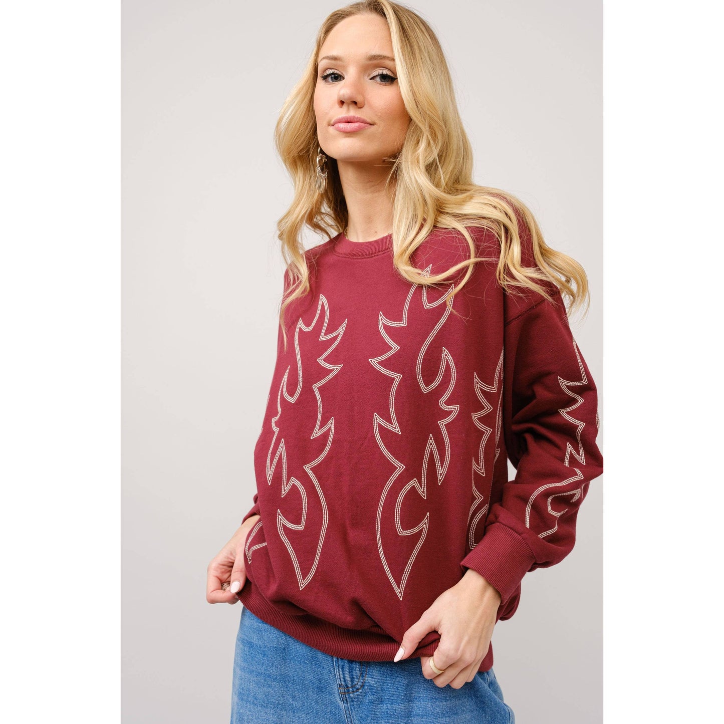 Western Boots Stitch Pullover Sweatshirt