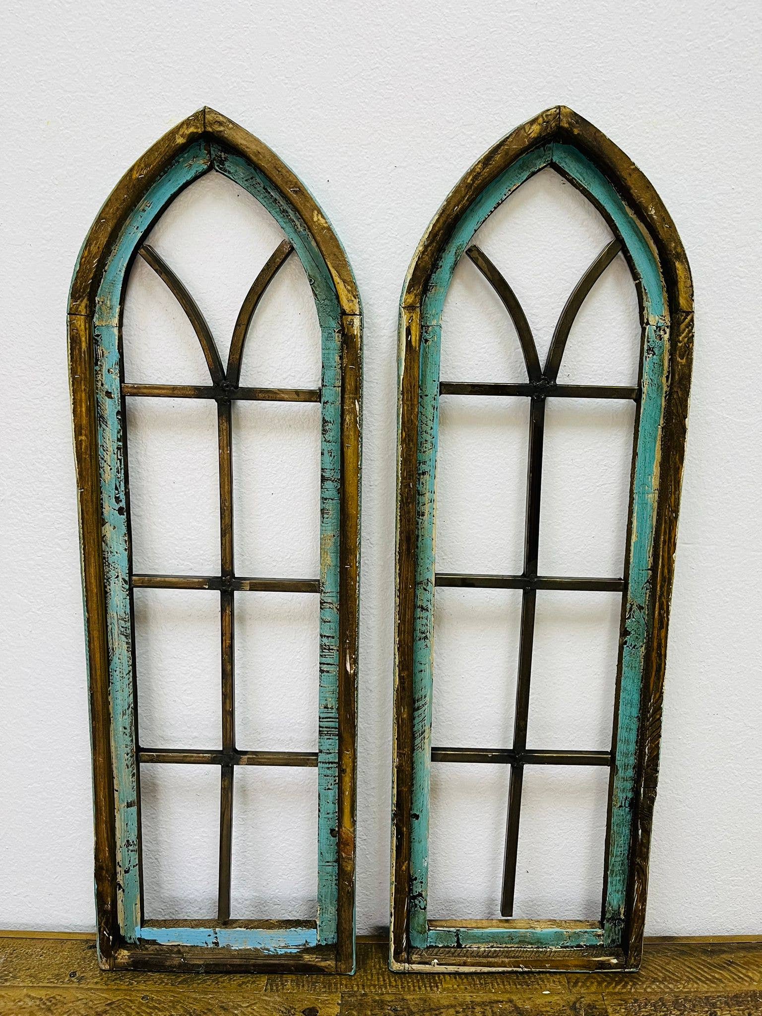 36" Cathedral Wood and Iron Arches, Turquoise - 2-7