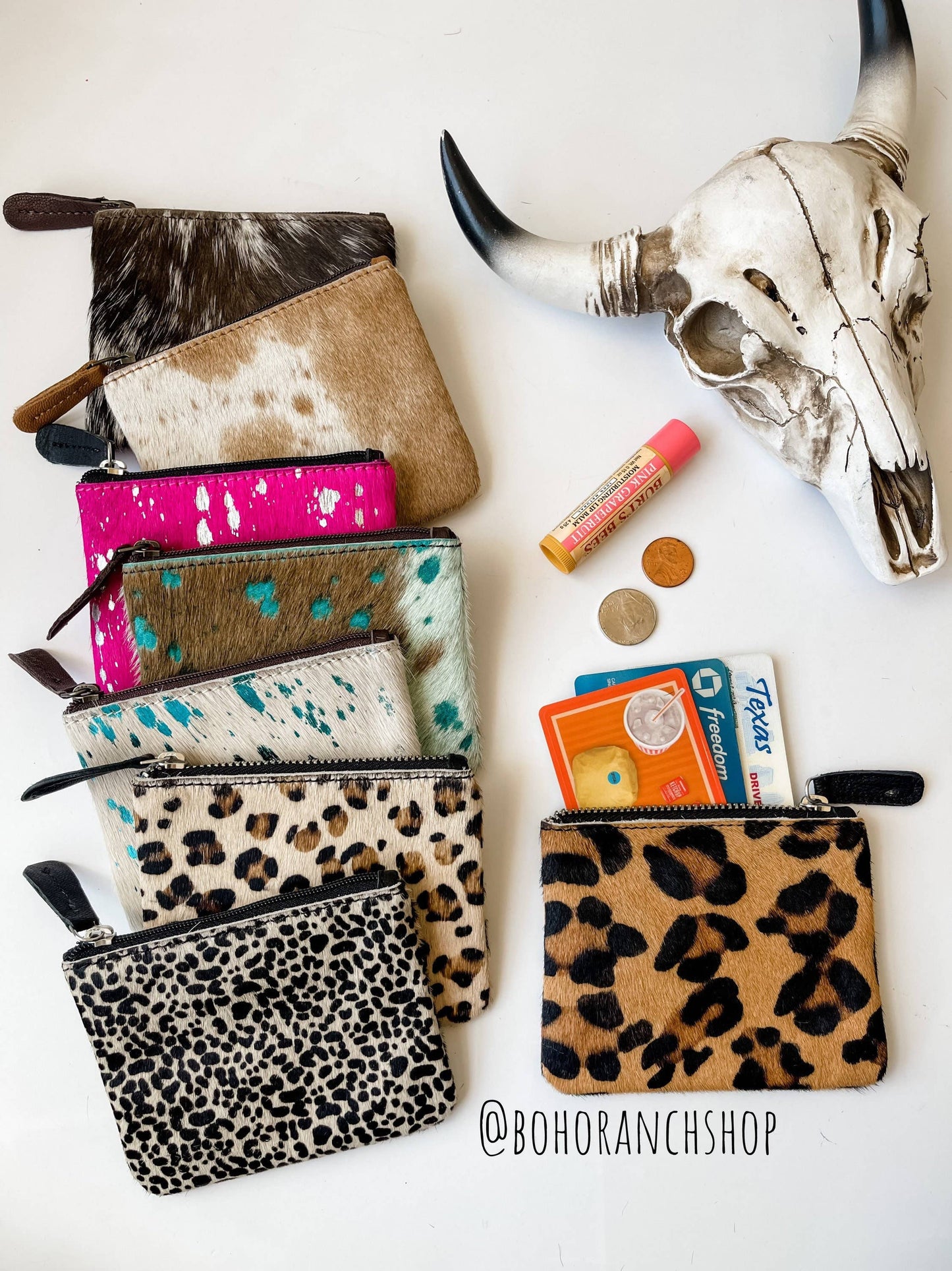 Western Cowhide Coin Change Money Pouch