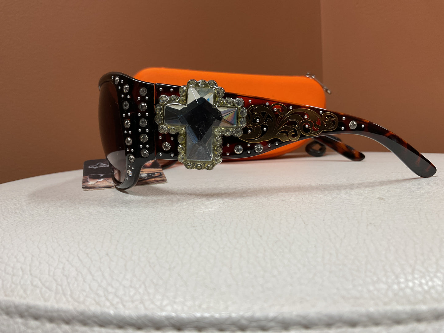 Montana West Sunglasses with Case, Rhinestone Cross X002REOMC5