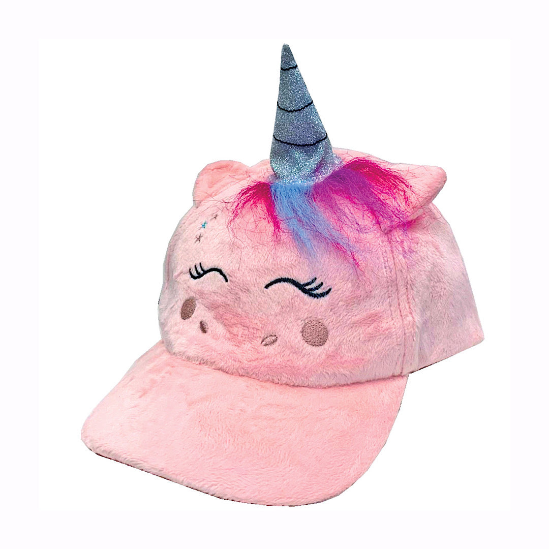 Wildlife Critters Cap - Pink Faux Fur Unicorn Velcro Back Youth Ball Cap