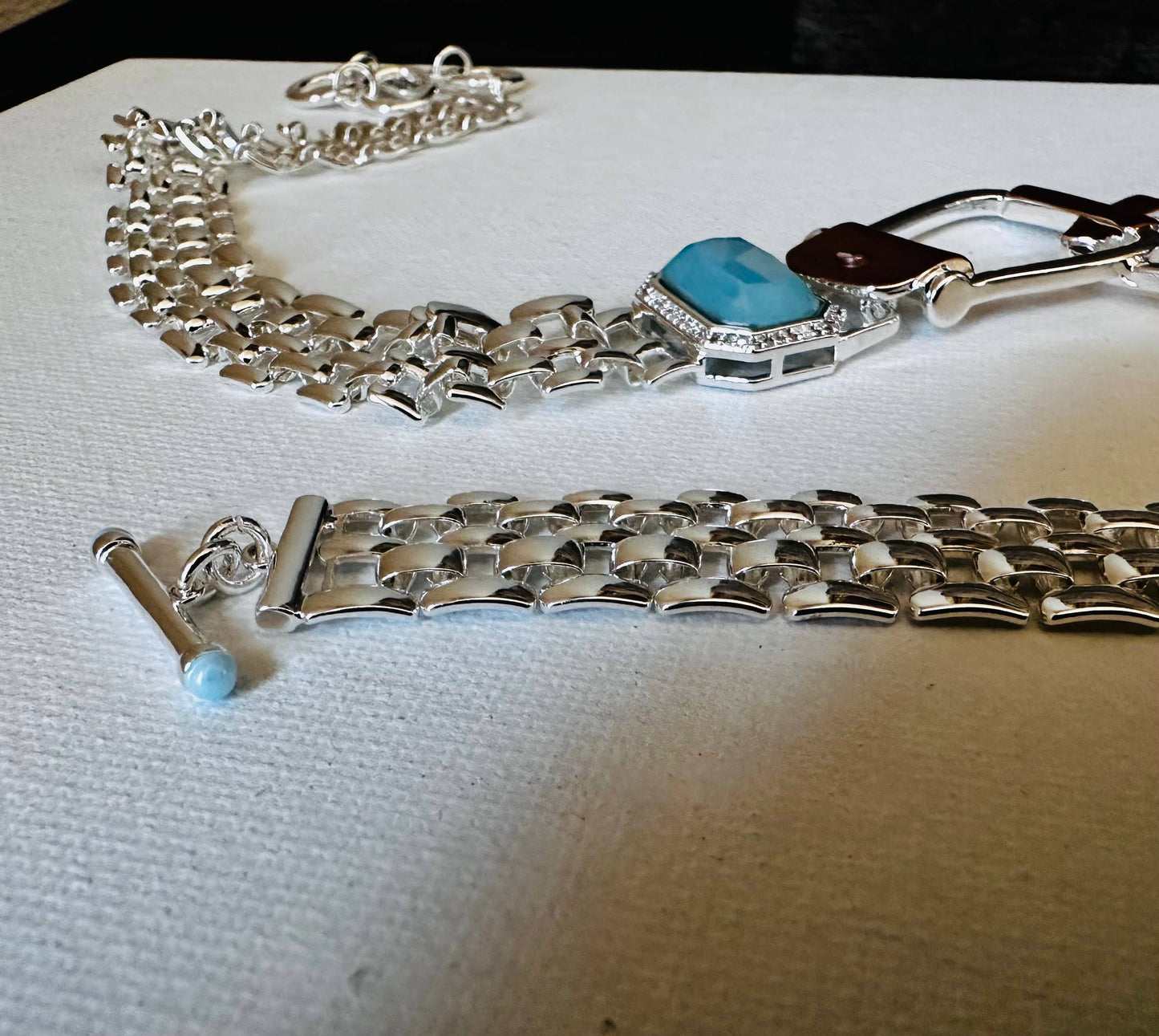 Bold Western Saddle Stirrup Necklace Aqua stone