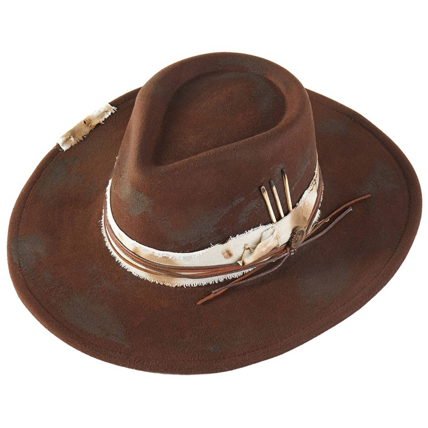 Distressed Fabric Band Rustic Cowgirl Fedora Hat
