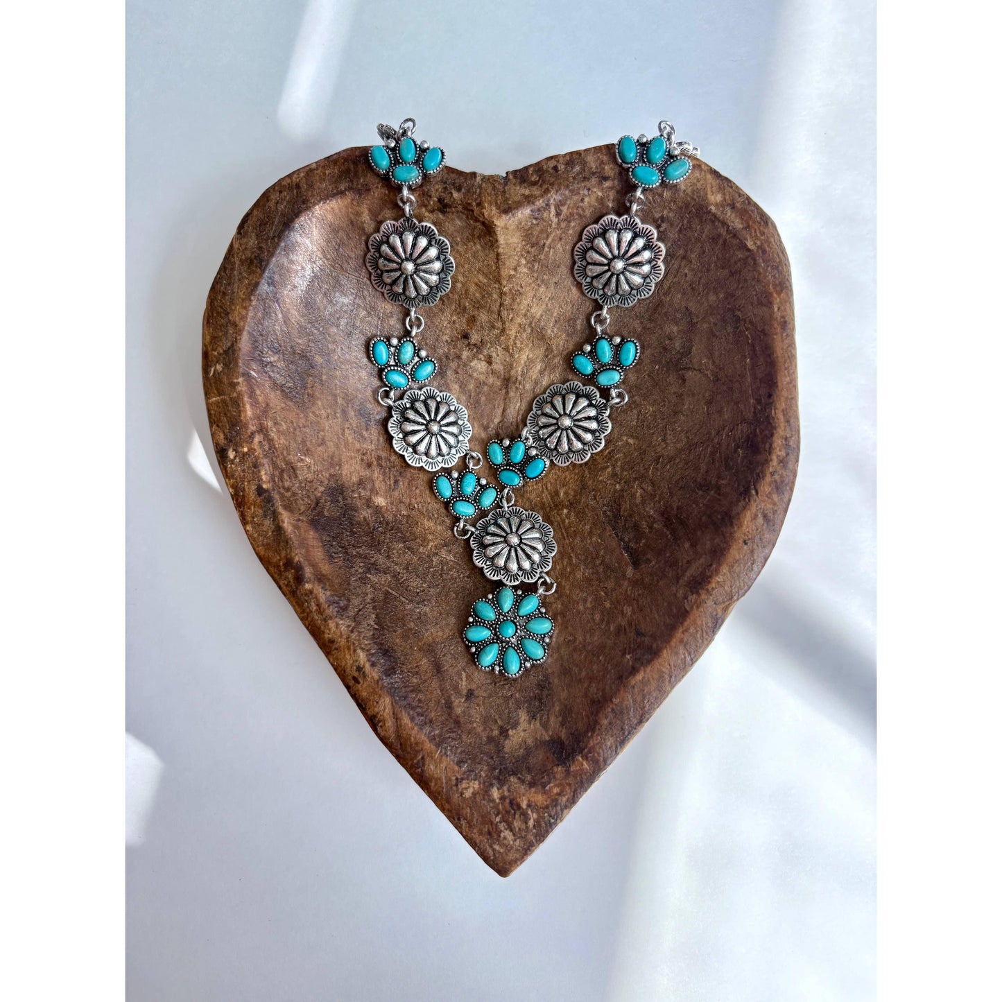 Boho Ranch Shop - Western Round Concho & Turquoise Stone Paw Y Drop Necklace