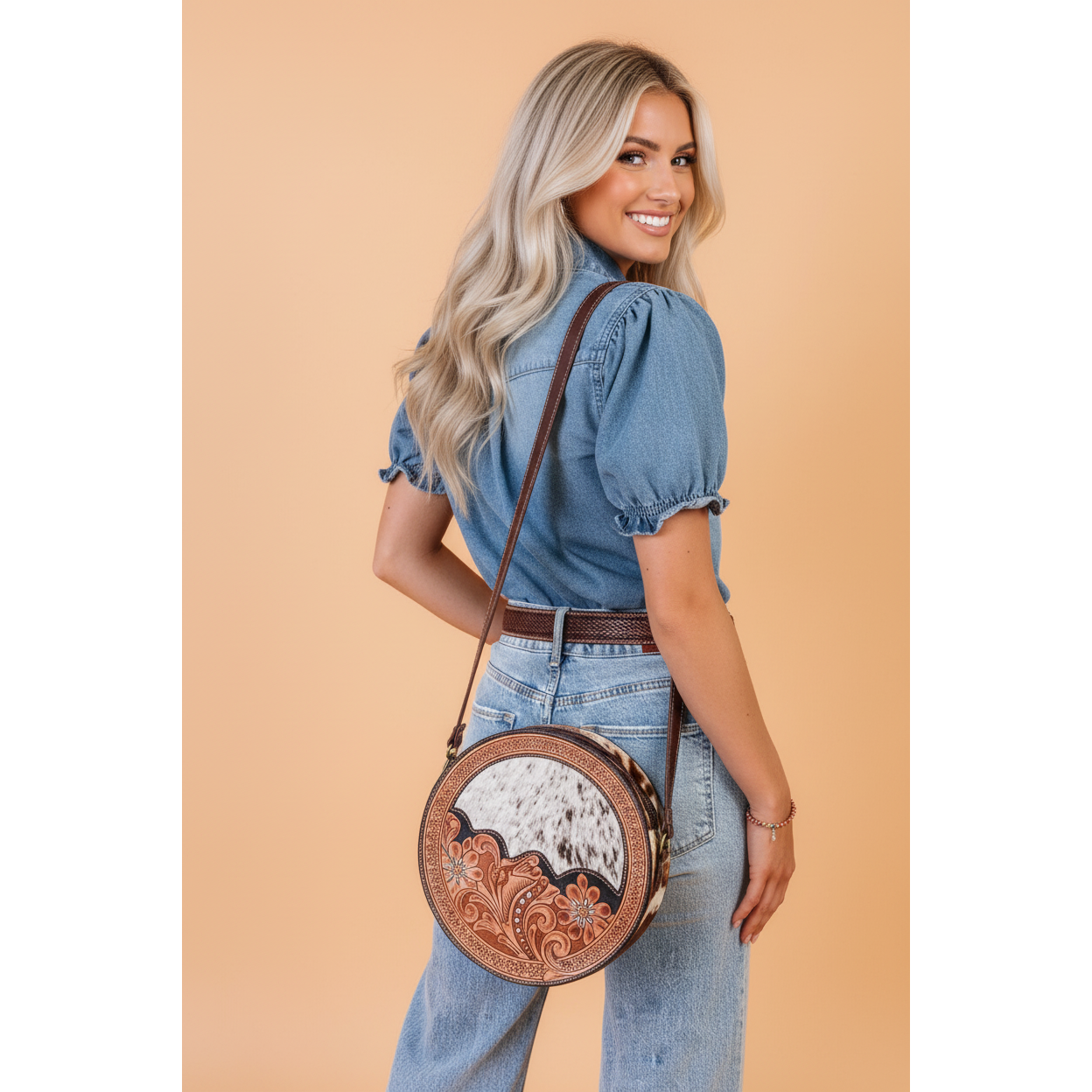 PRETTY BASH Denim Frilled Short Sleeve Snap Button Shirt
